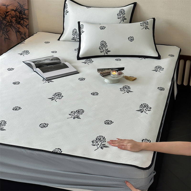 Bed Sheet Set with floral all-over print and decorative hem band