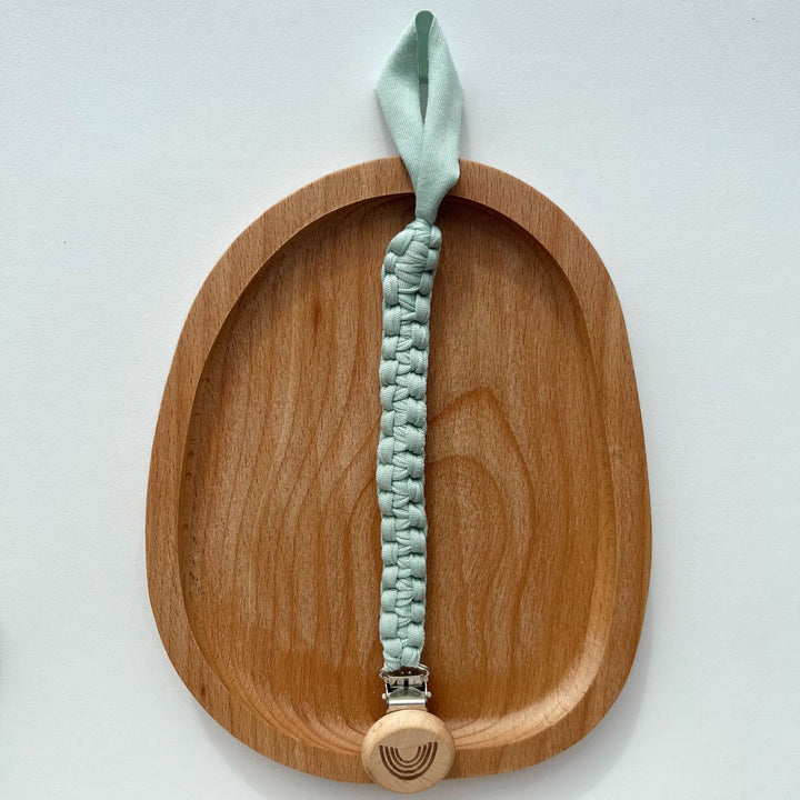 Braided Cotton Pacifier Lanyard with Engraved Wooden Safety Clip