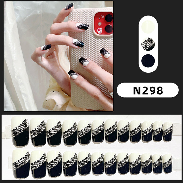 Elegant Lace and Colorblock Press-On Nail Set