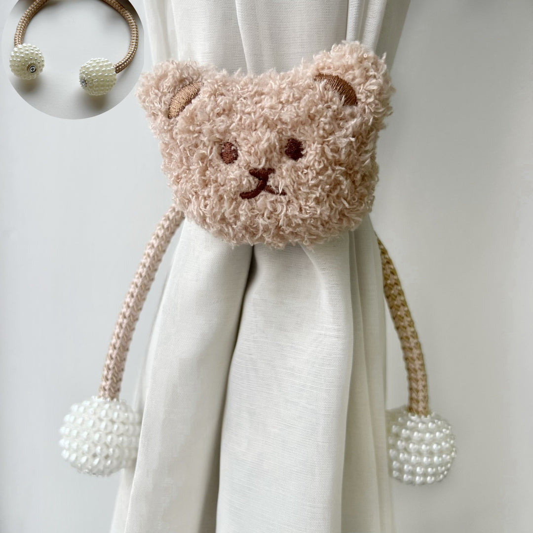 Decorative Fabric Flower Curtain Tieback with Braided Rope and Pearl Pom-Pom Weights