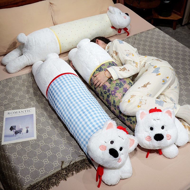 Oversized plush body pillow with dog head, floral middle part and extra soft microfiber cover