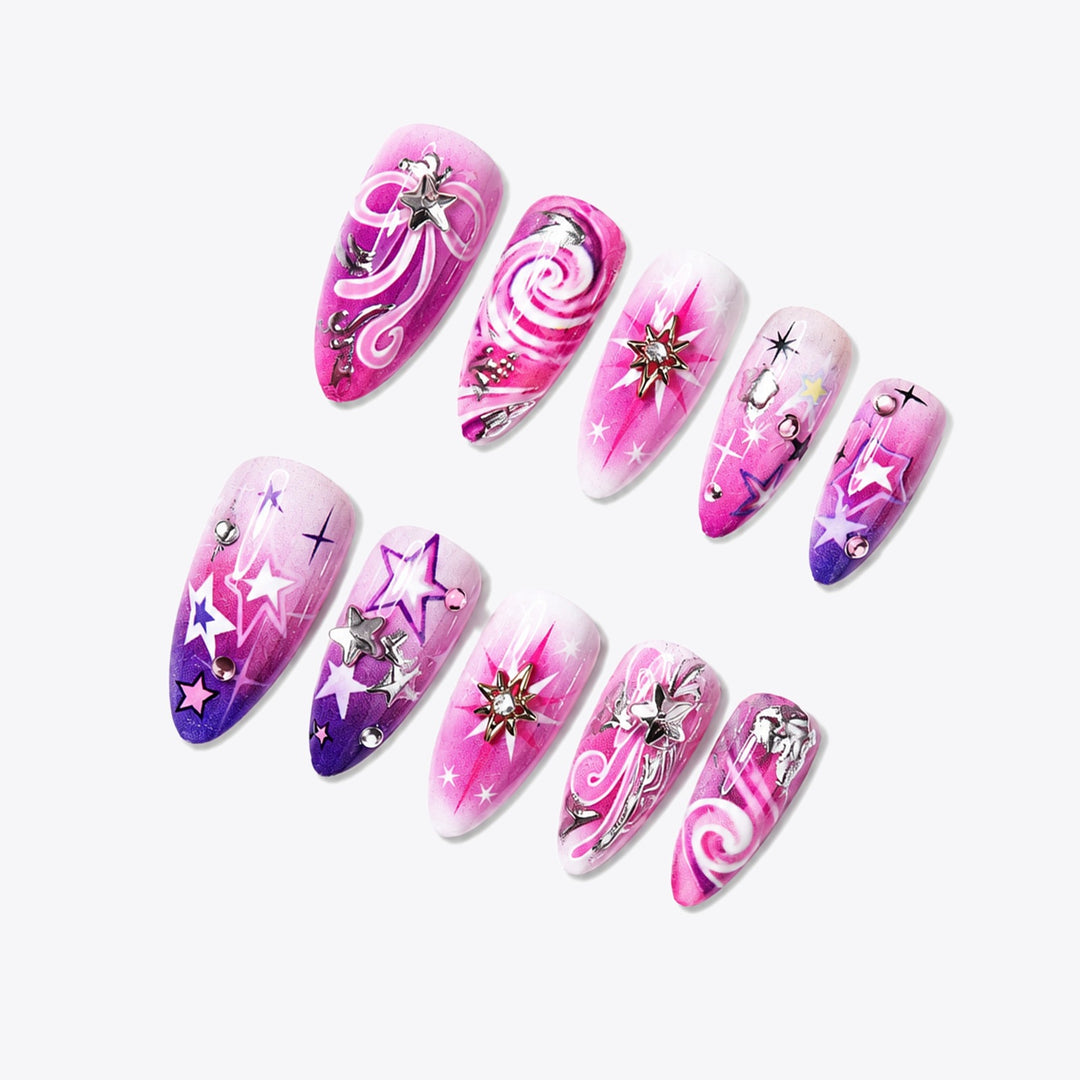 Artificial artificial nails with playful star and glitter designs Kalsten