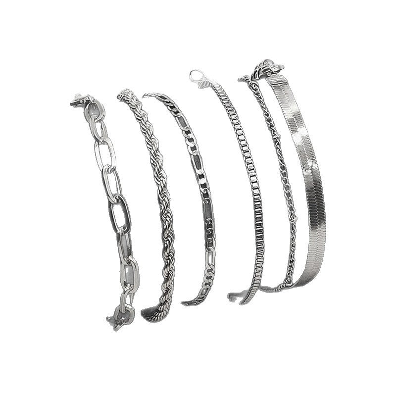 Multiple Textured Chain Bracelet Set Kalsten