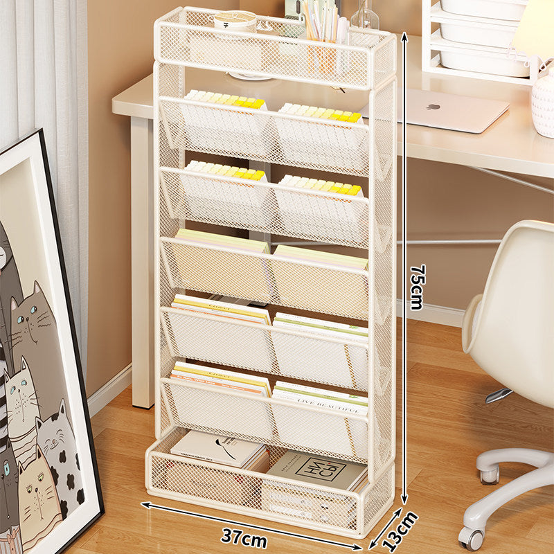 Vertical Mesh Slanted Magazine and File Organizer with Multi-Tier Tilted Baskets