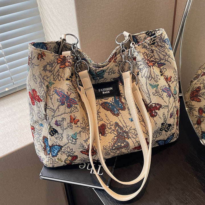 Artistic Floral Print Canvas Tote Bag