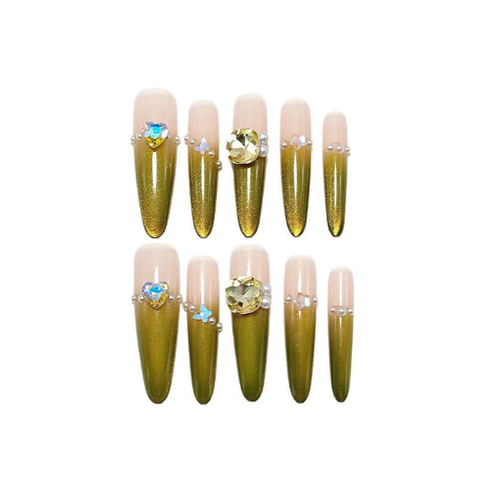 Elegant Artificial Nails with Rhinestone and Glitter Decorations Kalsten