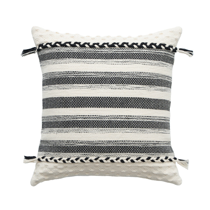 Rectangular Boho Lumbar Pillow with Braided Ties and Tassels