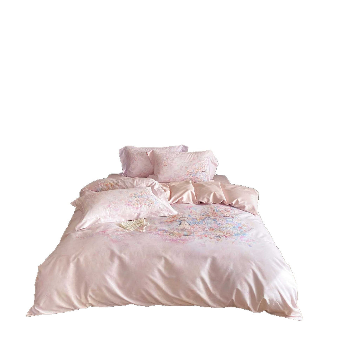 delicate cotton satin bedding set with a fairy-tale watercolor design