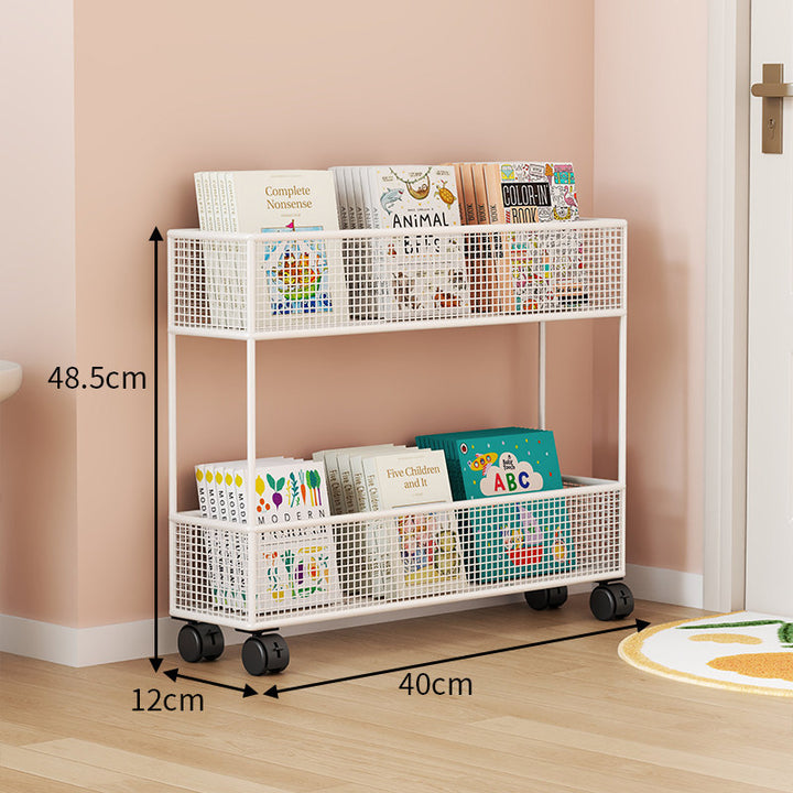 Industrial Metal Mesh Four-Tier Narrow Bookshelf Organizer