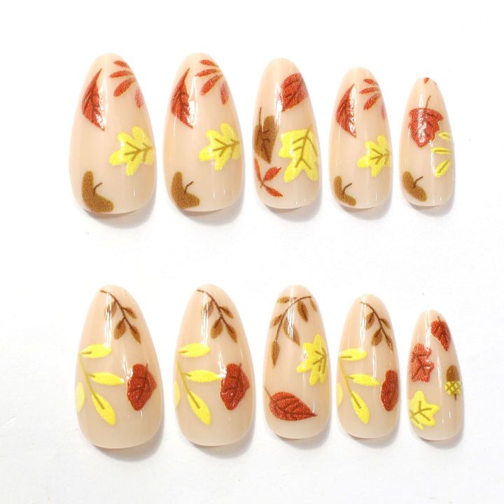 Autumn-Themed Decorative Press-On Nail Enhancements Kalsten