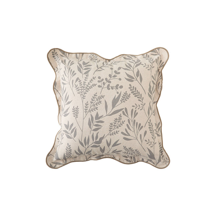 Decorative square decorative pillow with floral print, curved edge and removable cover