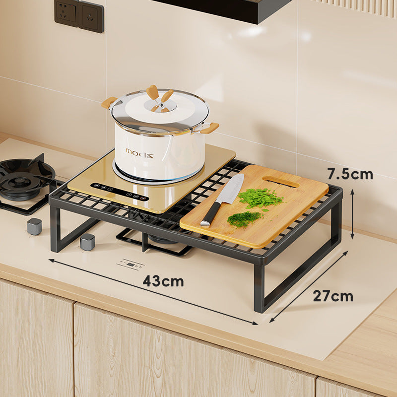 Elevated Stove Shelf Rack with Grid Top and Heat-Resistant Metal Frame