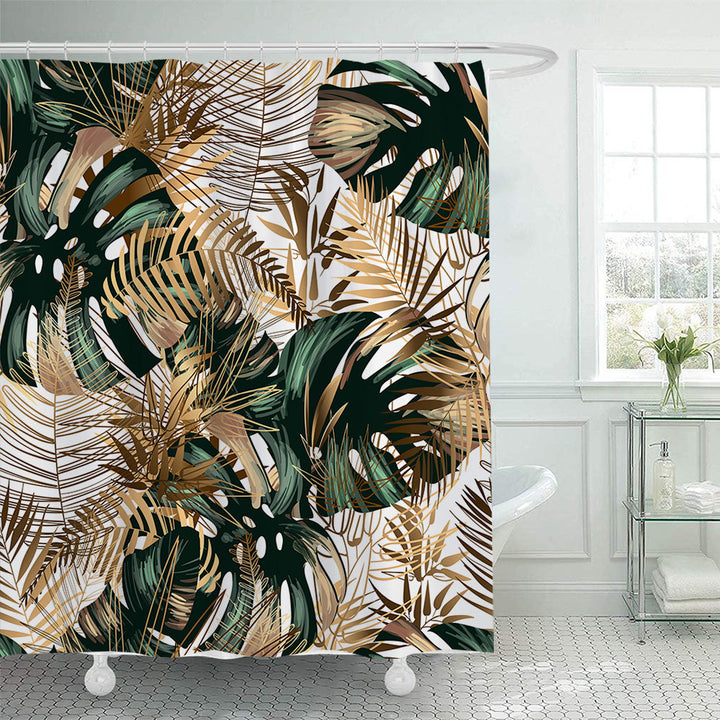 Tropical Leaf Print Shower Curtain Kalsten
