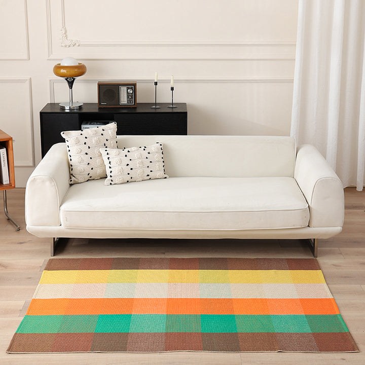 Striped Flat-Woven Cotton Rug in Kilim Style Kalsten