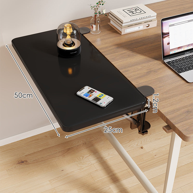 Clamp-On Adjustable Wooden Desk Side Shelf Extension with Foldable Bracket