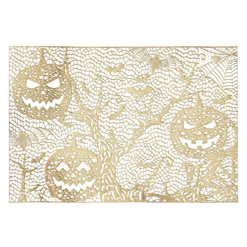 Halloween plastic table mats with intricate pumpkin and spider web design