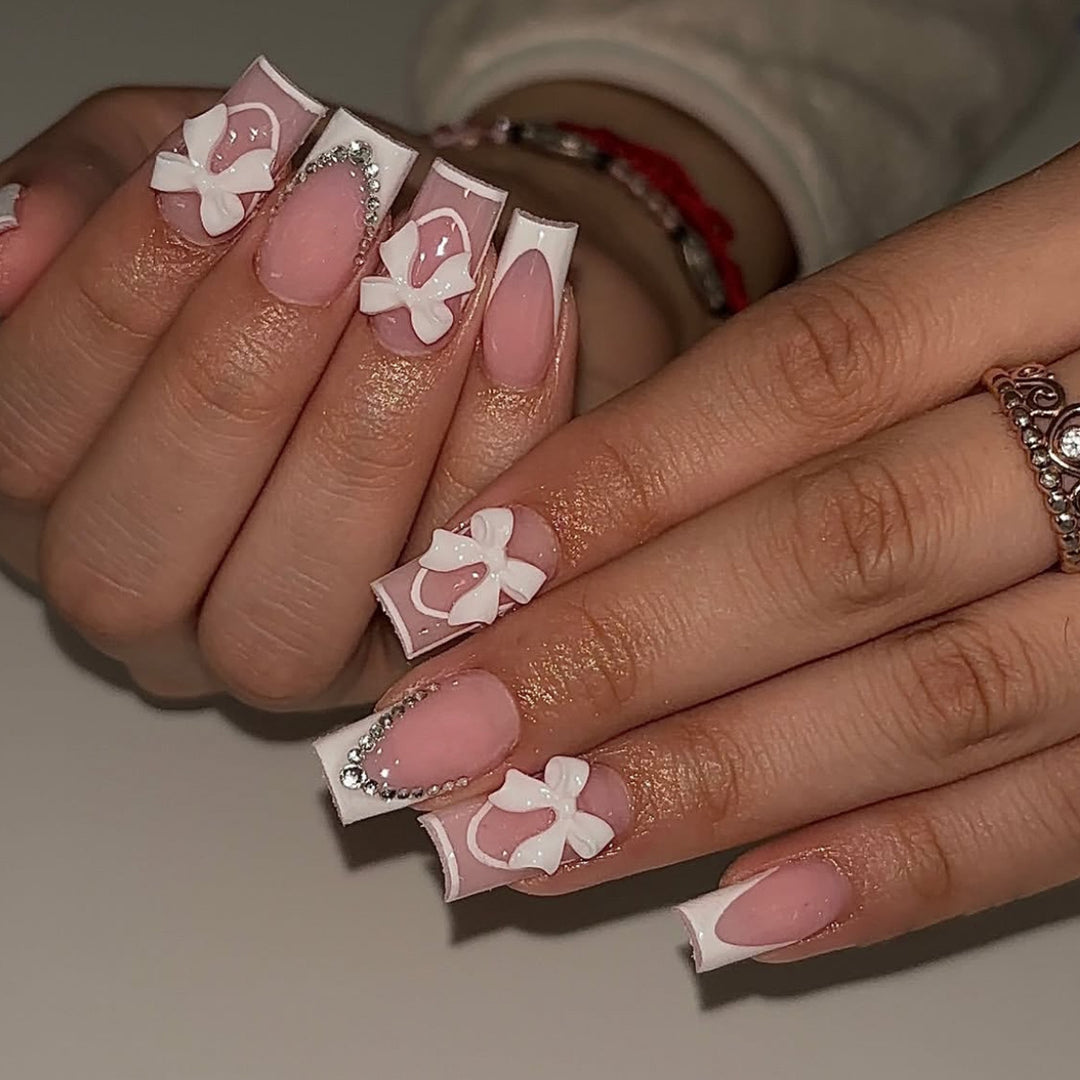 Elegant Floral French Tip Nail Art Extensions Kalsten