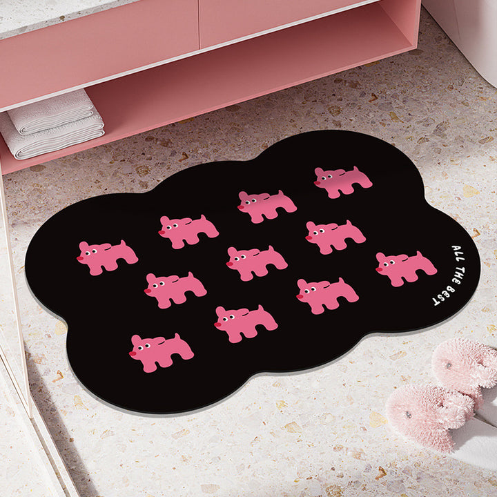 Cloud-Shaped Microfiber Anti-Slip Absorbent Bathroom Mat with Cartoon Dog Print