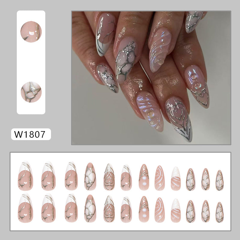 Stylish Long Stiletto Press-On Nails with Iridescent Design Kalsten