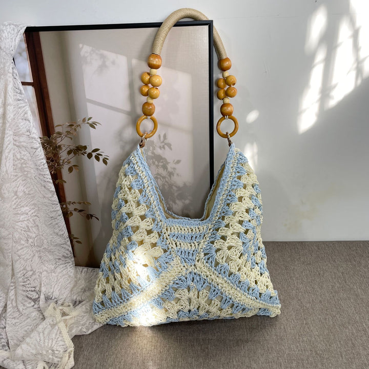 Hand-knotted tote bag with wooden handles Kalsten