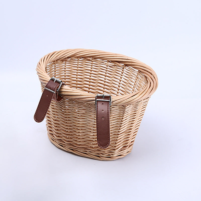Woven Storage Basket with Reinforced Leather Handles Kalsten