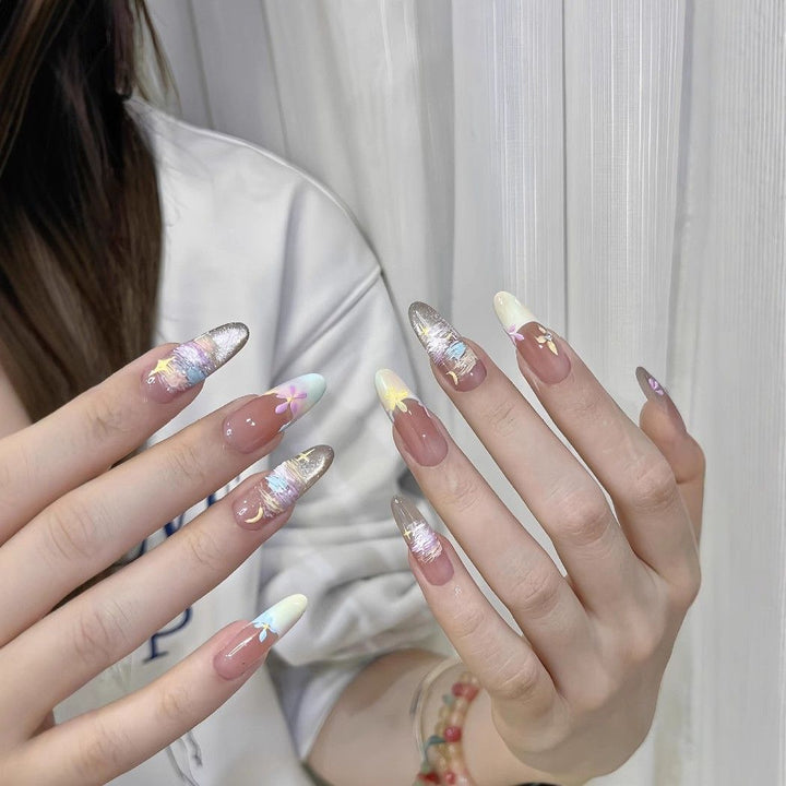 Artificial nails with elegant ombre effect and glitter coating Kalsten