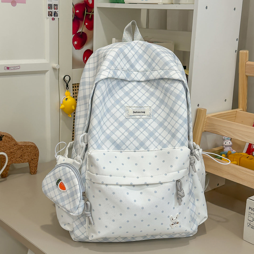 Stylish Plaid Backpack with Fun Decorative Accents Kalsten