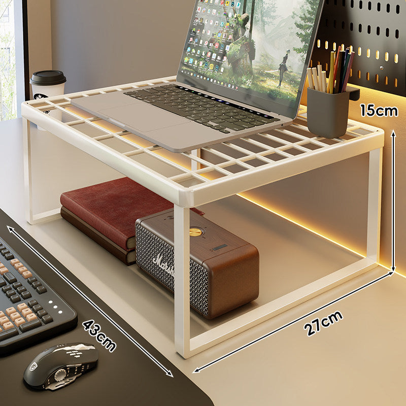Ventilated Metal Grid Laptop & Monitor Riser with Under-Storage Shelf