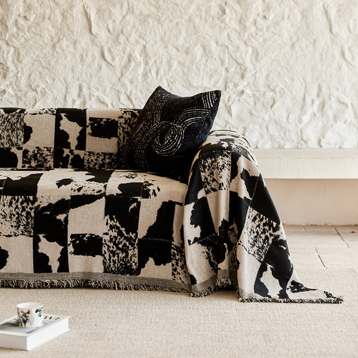 Fringed Tribal Jacquard Sofa Throw Blanket with Reversible Woven Cotton-Linen Blend