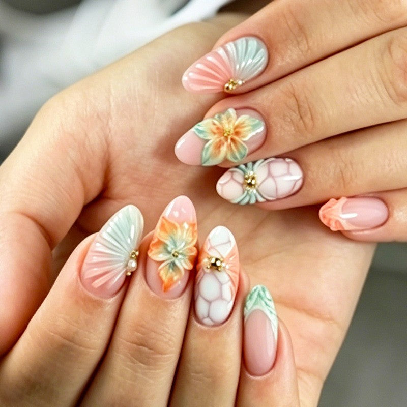 Artificial nail set with glamorous flower and glitter details Kalsten