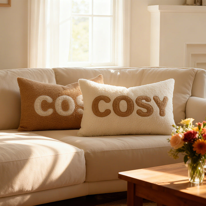 Sherpa Faux-Shearling Lumbar Decorative Pillow Cover with Appliqué Lettering