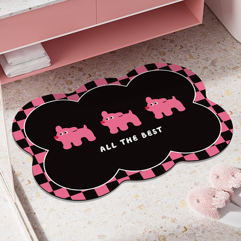 Cloud-Shaped Microfiber Anti-Slip Absorbent Bathroom Mat with Cartoon Dog Print