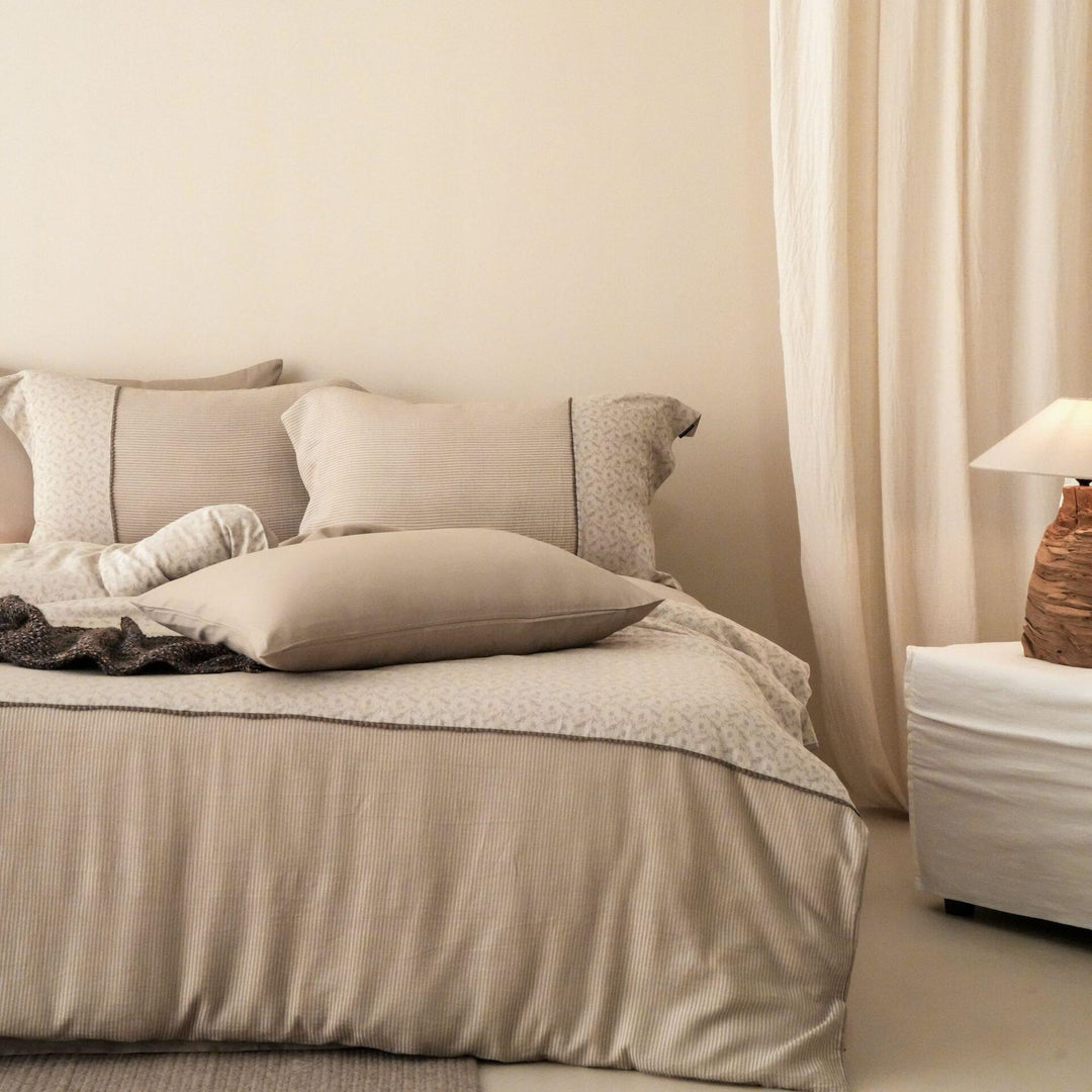 Luxurious bedding set made of washed cotton percale with fine waffle texture