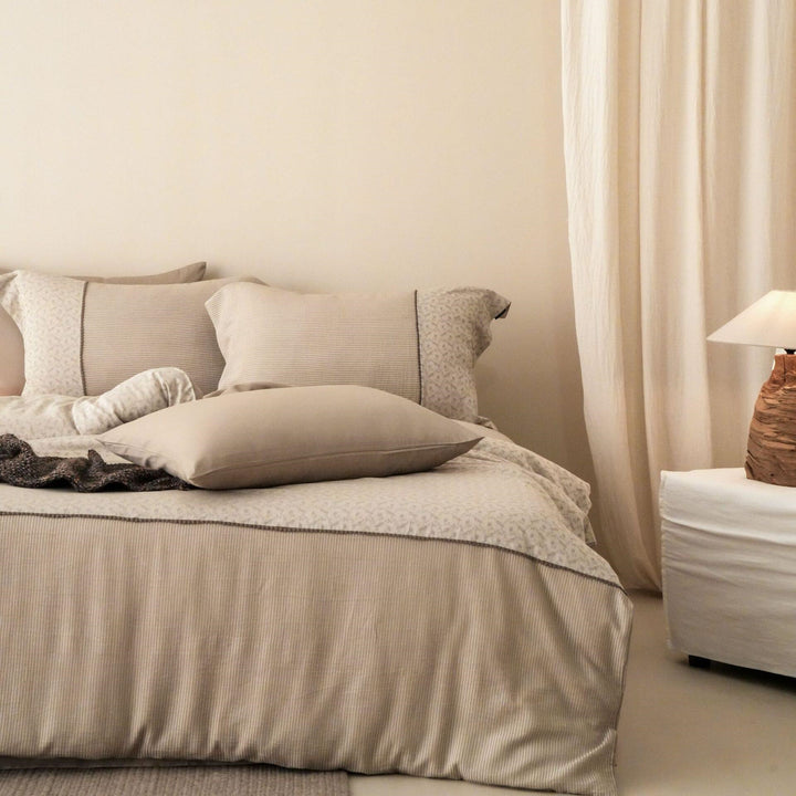 Luxurious bedding set made of washed cotton percale with fine waffle texture