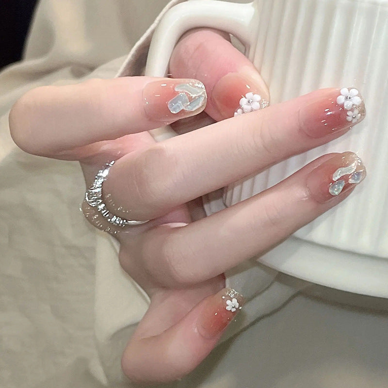 Artificial nail set with floral 3D decorations and elegant glitter Kalsten