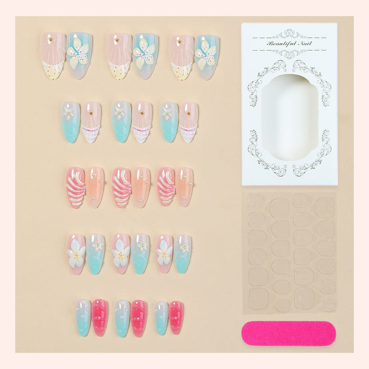 Artificial Nail Set with Floral Designs and Glittering Accents Kalsten