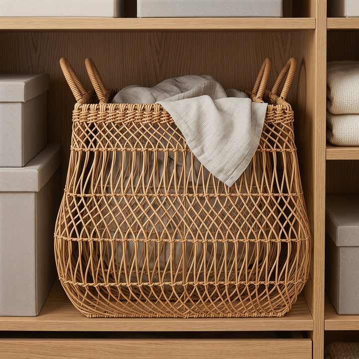 Playful storage basket made of handwoven wicker Kalsten