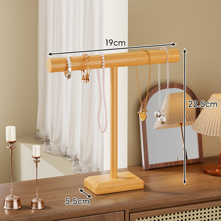 Wooden T-Bar Jewelry Display Stand Tabletop Organizer for Necklaces Bracelets and Watches