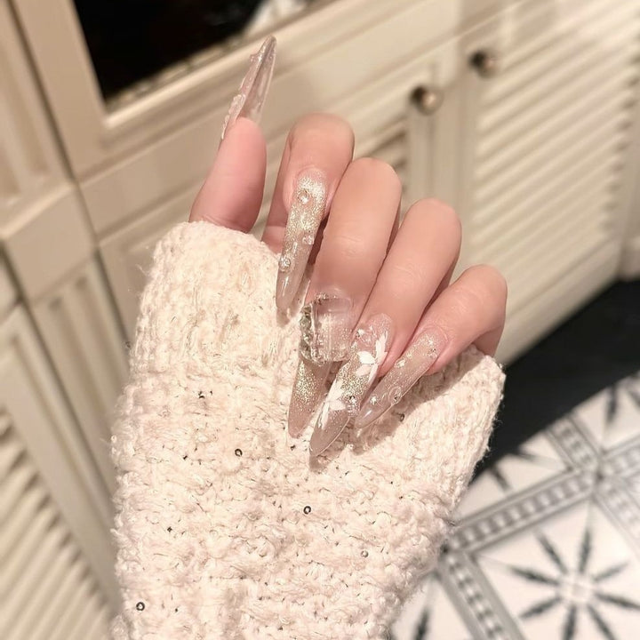Elegant Floral Stiletto Nail Art Extensions