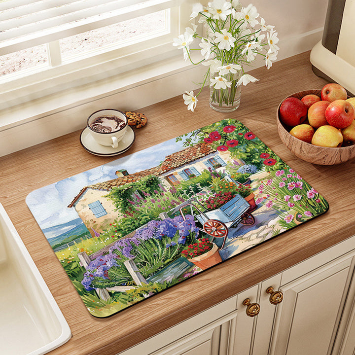 Artistic Vintage-Themed Kitchen Mat