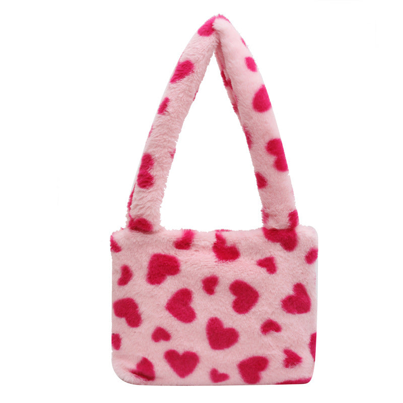 Cozy Plush Heart-Patterned Handbag