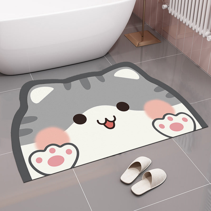 Cute Cartoon Cat-Themed Bath Rug