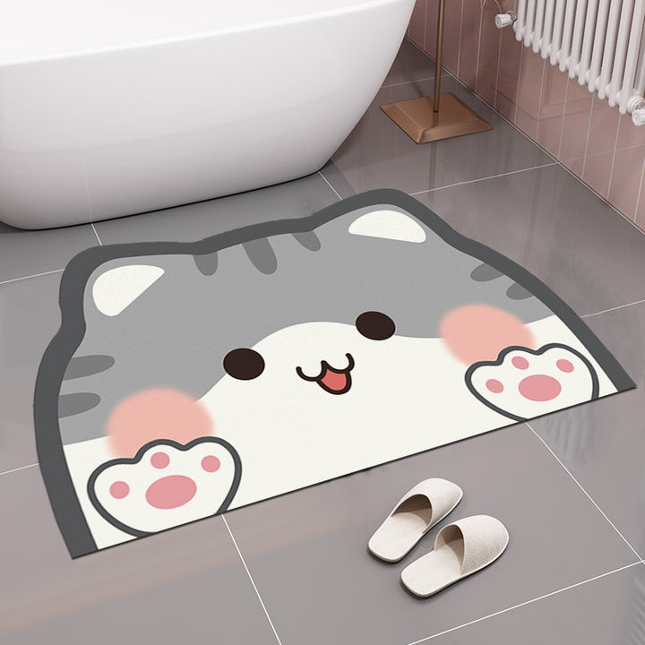 Cute Cartoon Cat-Themed Bath Rug