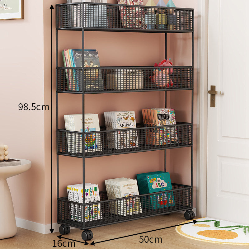 Industrial Metal Mesh Four-Tier Narrow Bookshelf Organizer