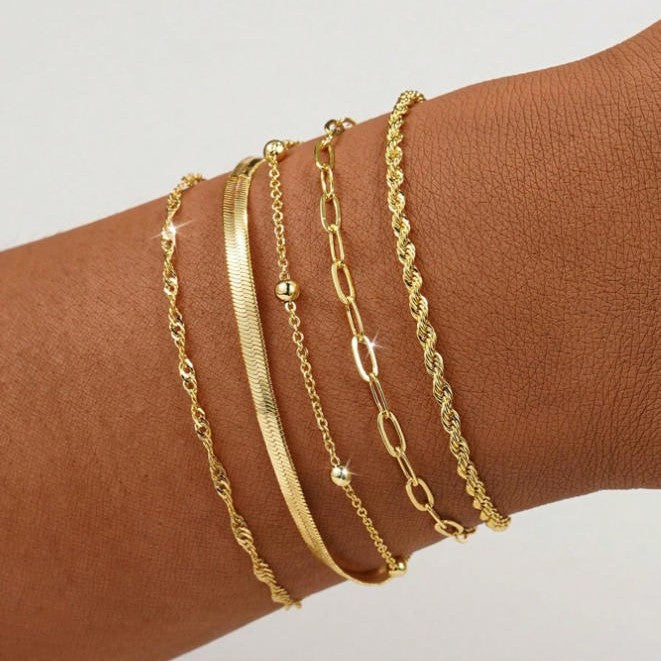 Layered Silver Chain Bracelet Set Kalsten