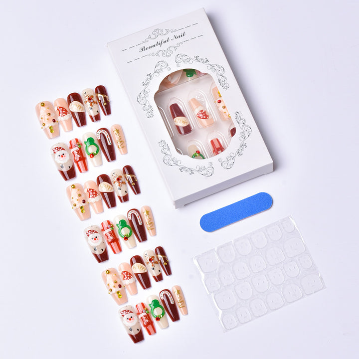 Holiday-Themed Press-On Nail Art Set with Festive Icons