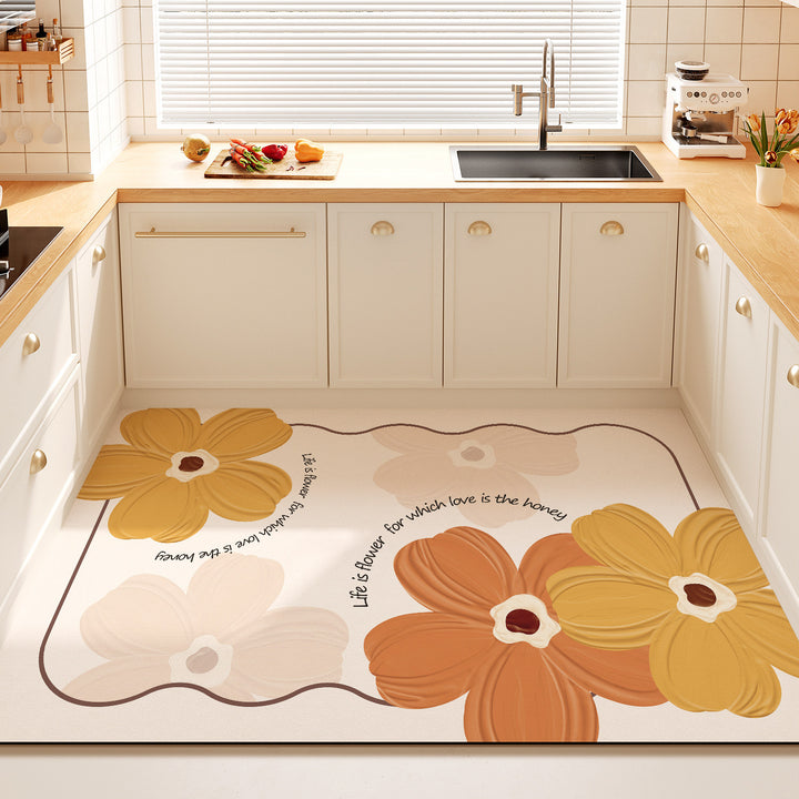 Decorative Floral Quote Kitchen Mat for Home