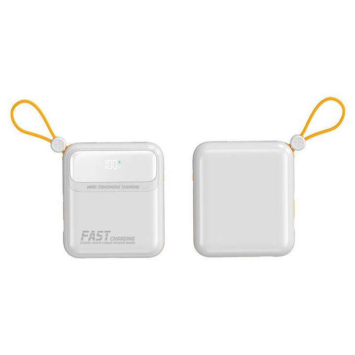 Compact power bank with integrated cable management and digital charge level display Kalsten