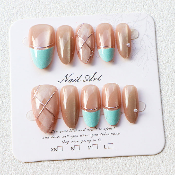 Artistic Press-On Nail Set with Gold Accents