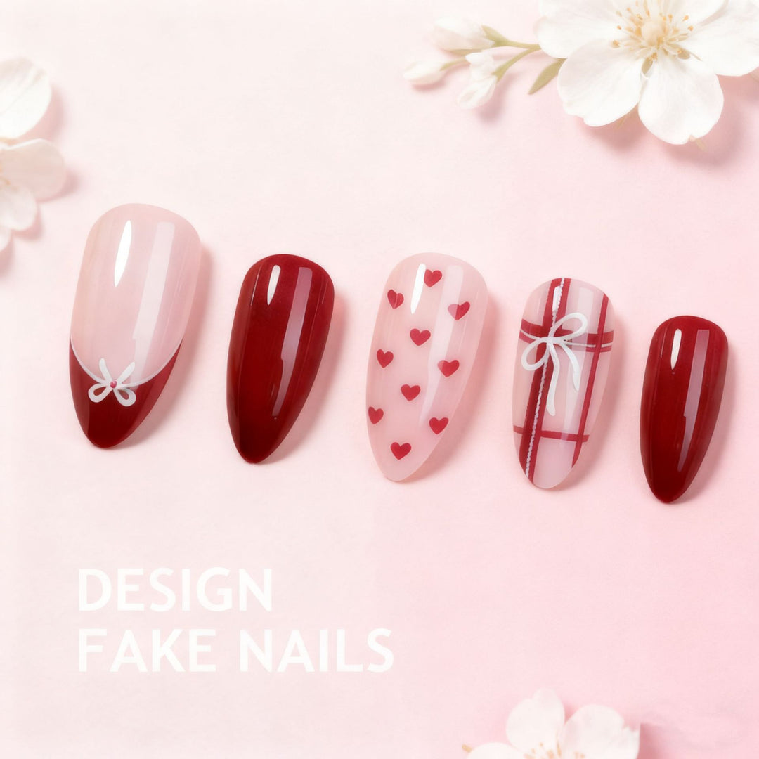 Artistic Heart and Bow Decorative Press-On Nail Set